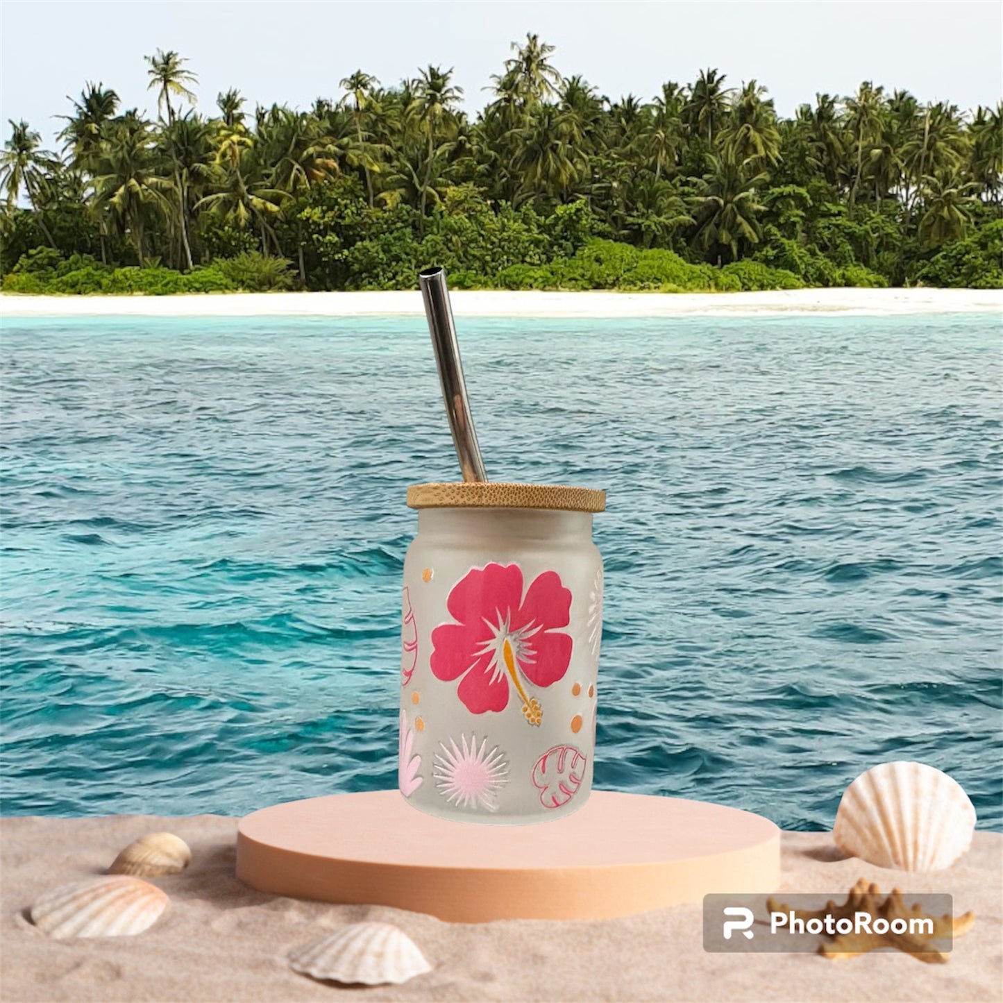 Hibiscus & Monstera Leaves Mini Frosted Tumbler