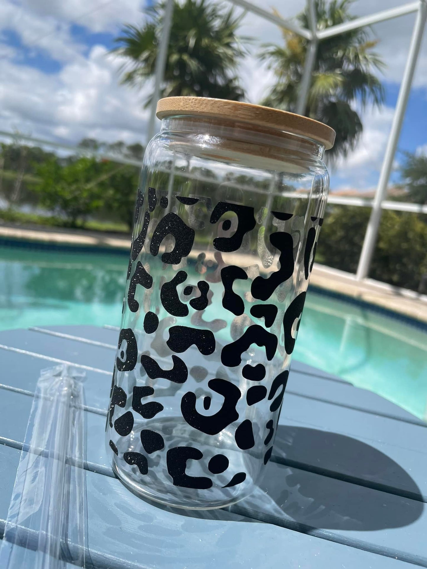 Black Glitter Leopard Print Libby Glass